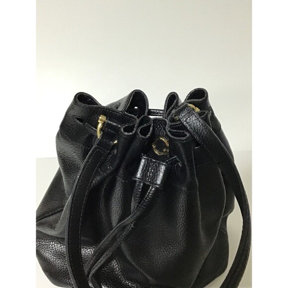 C Wonder Bucket Shopper Drawstring Tote Bag Shoulder Bag Black Pebbled Leather - Picture 9 of 16
